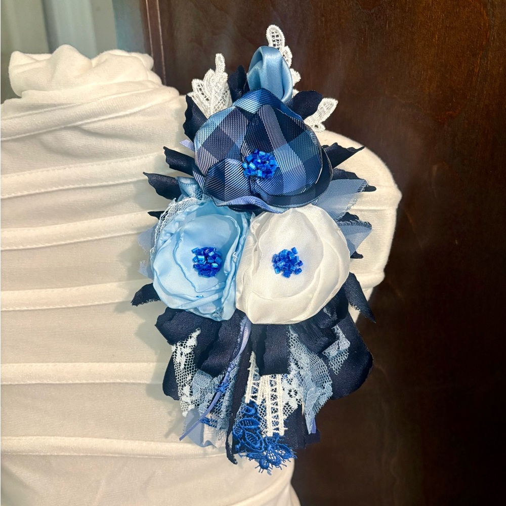 Elegant Blue and White Floral Brooch